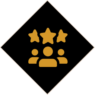 Icon of a group with three stars above them.